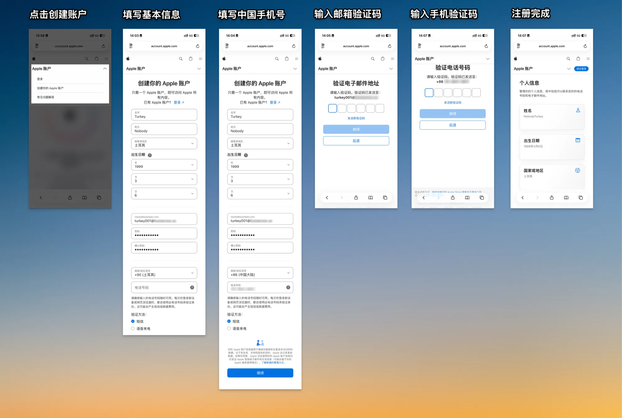 Apple ID 注册页面示例