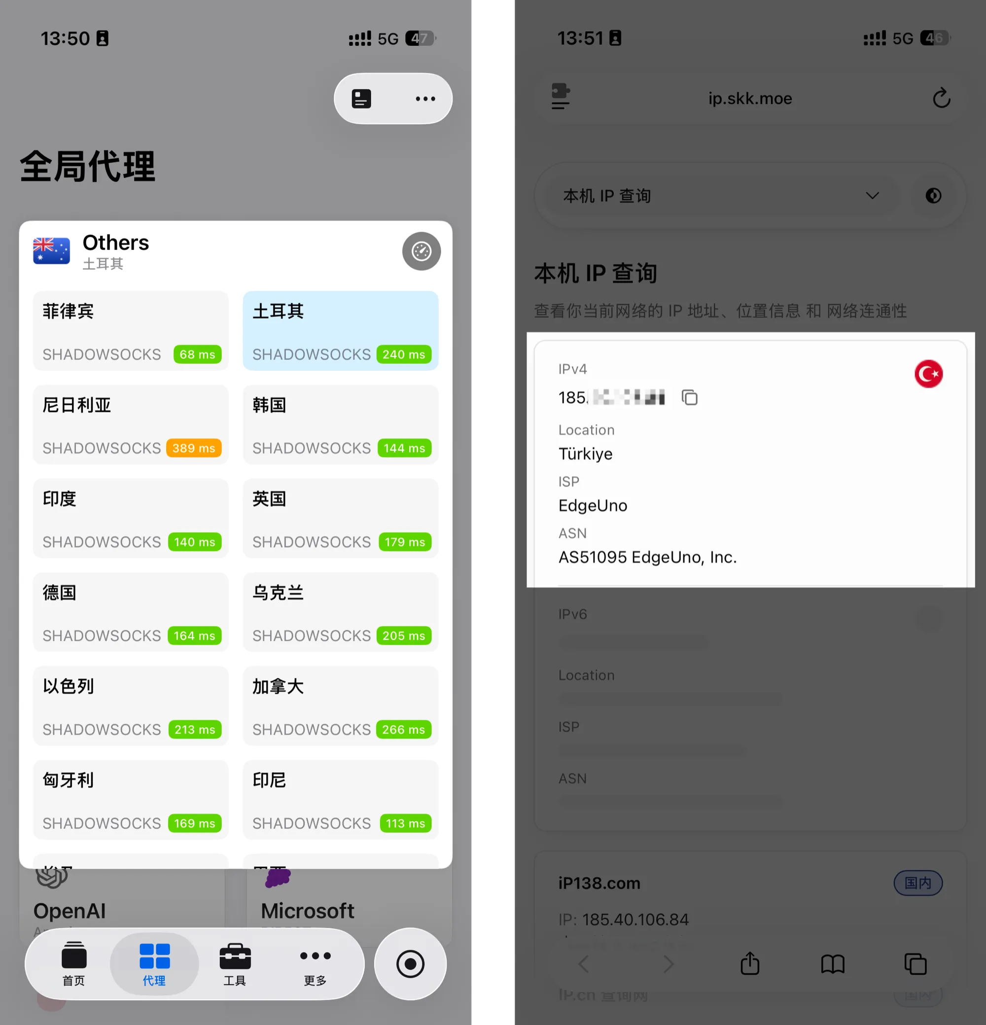 土耳其节点 IP 检测示例